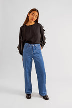 Jean évasé FOREST femme, STONE, taille XS, porté par Pauline (1m65) – photo 4