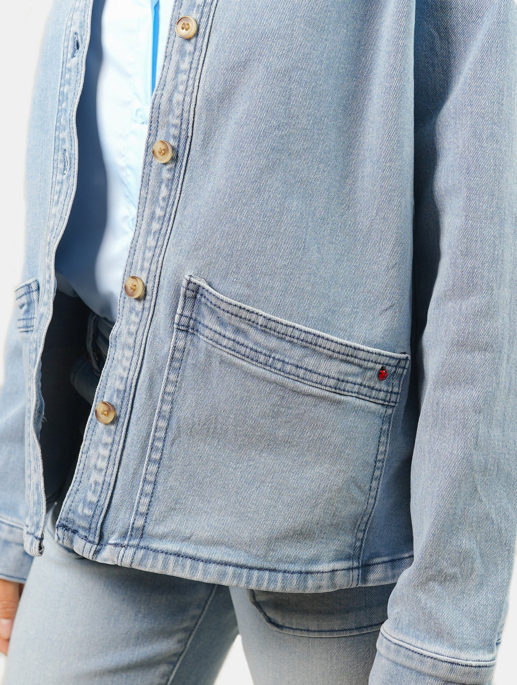 Veste légère bleu en jean VIVIAN femme, LIGHT BLUE, taille XS, porté par Marie (1m71) (FAM PARIS) – photo 1