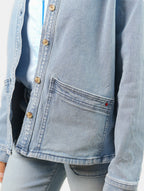 Veste légère bleu en jean VIVIAN femme, LIGHT BLUE, taille XS, porté par Marie (1m71) (FAM PARIS) – photo 1
