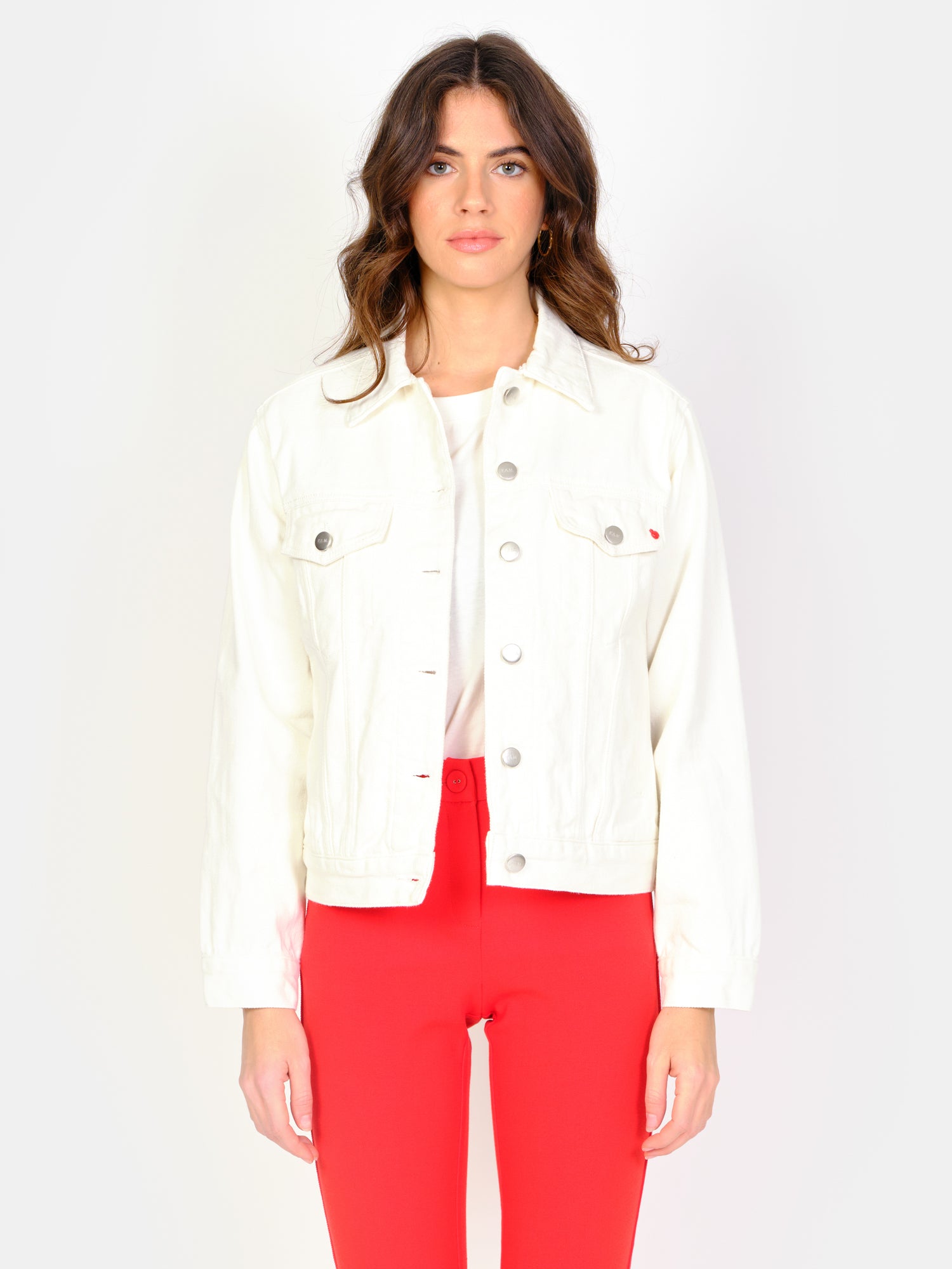 Veste en jean blanc VIVI femme, WHITE, taille XS, porté par Amanda (1m76) – photo 2