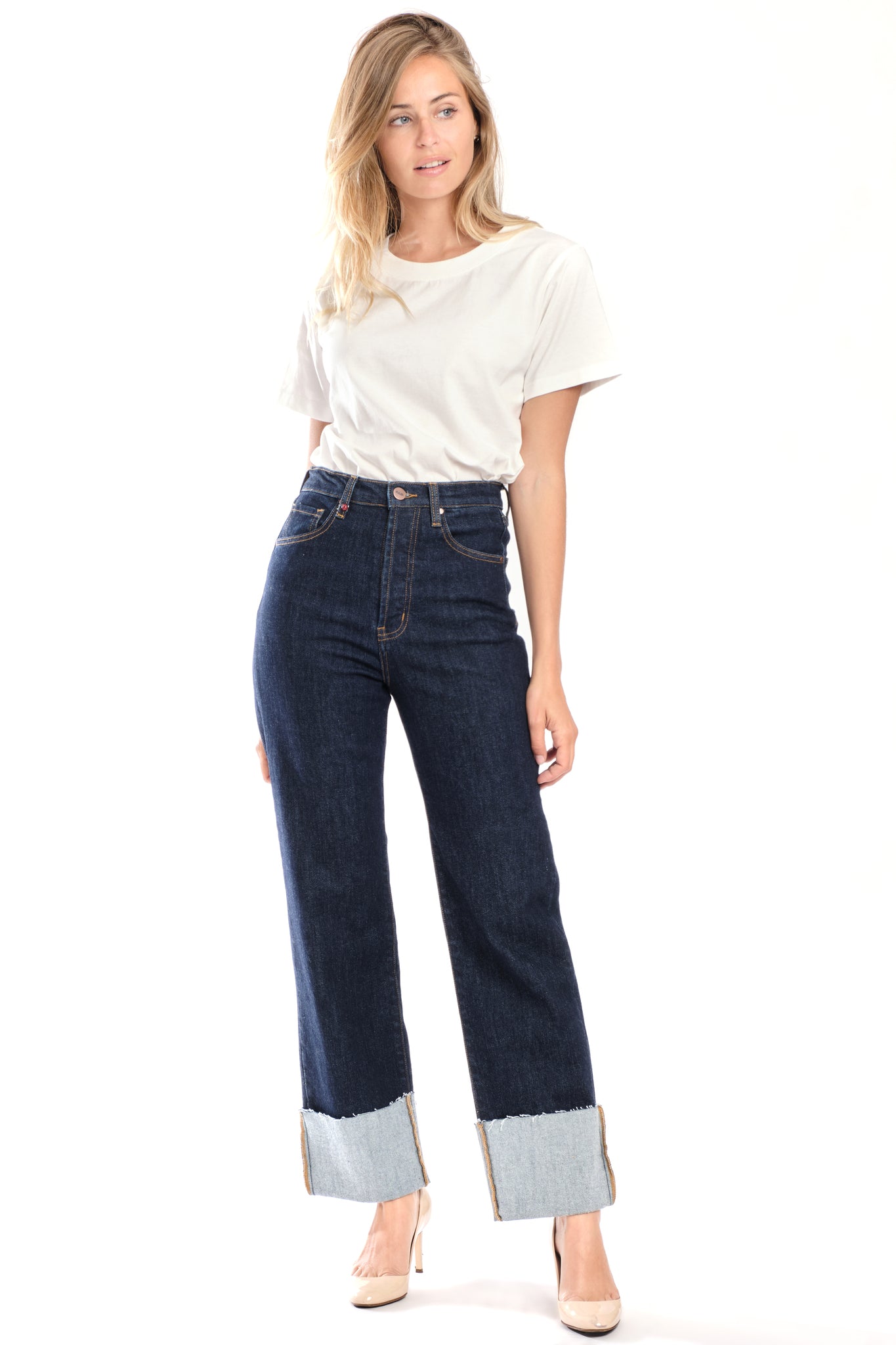 PEARL indigo straight cuffed jeans