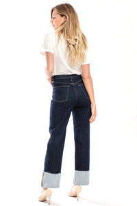 Jeans droit indigo à revers PEARL