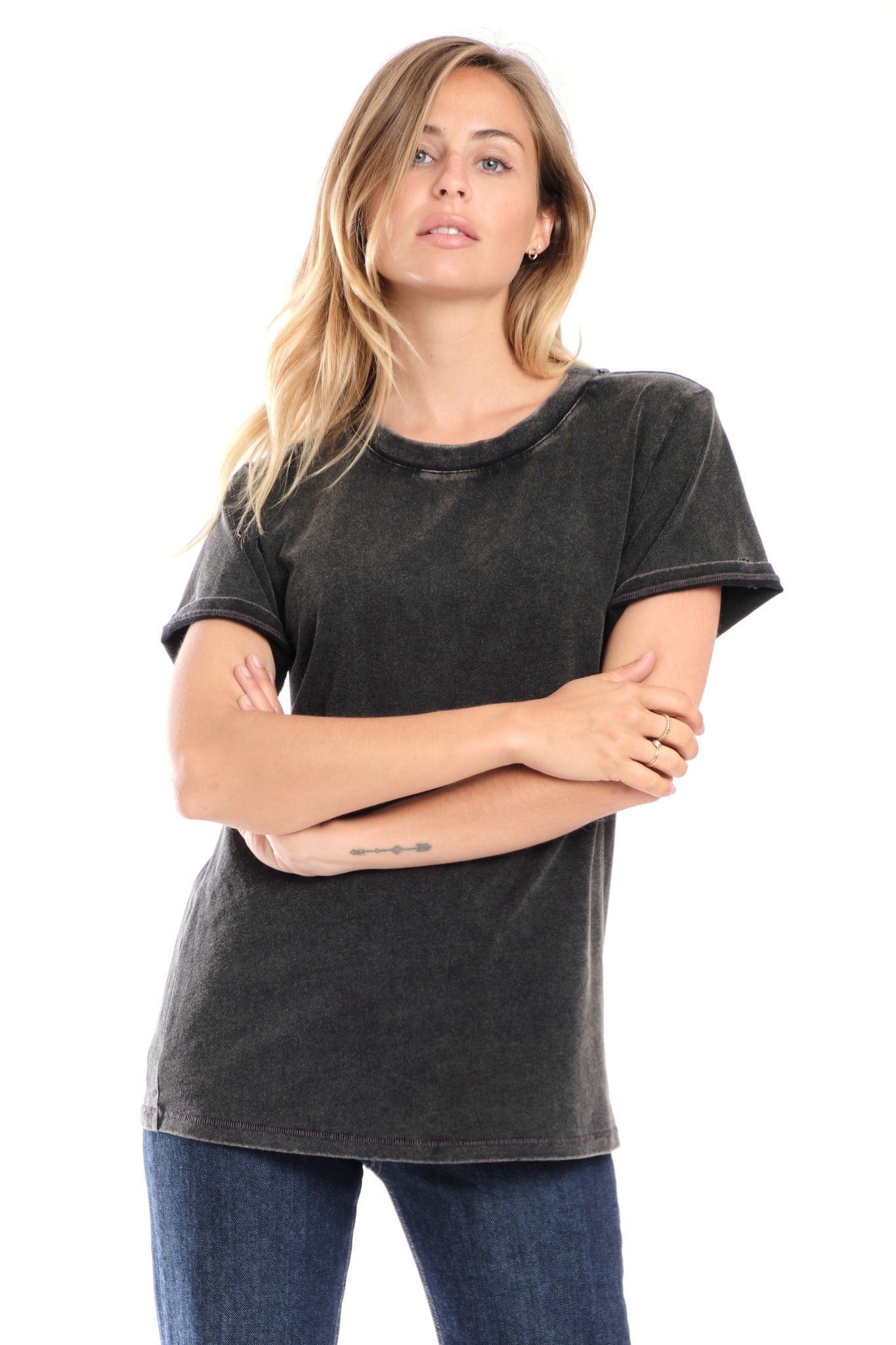 T-shirt noir uni en coton TYFFEN