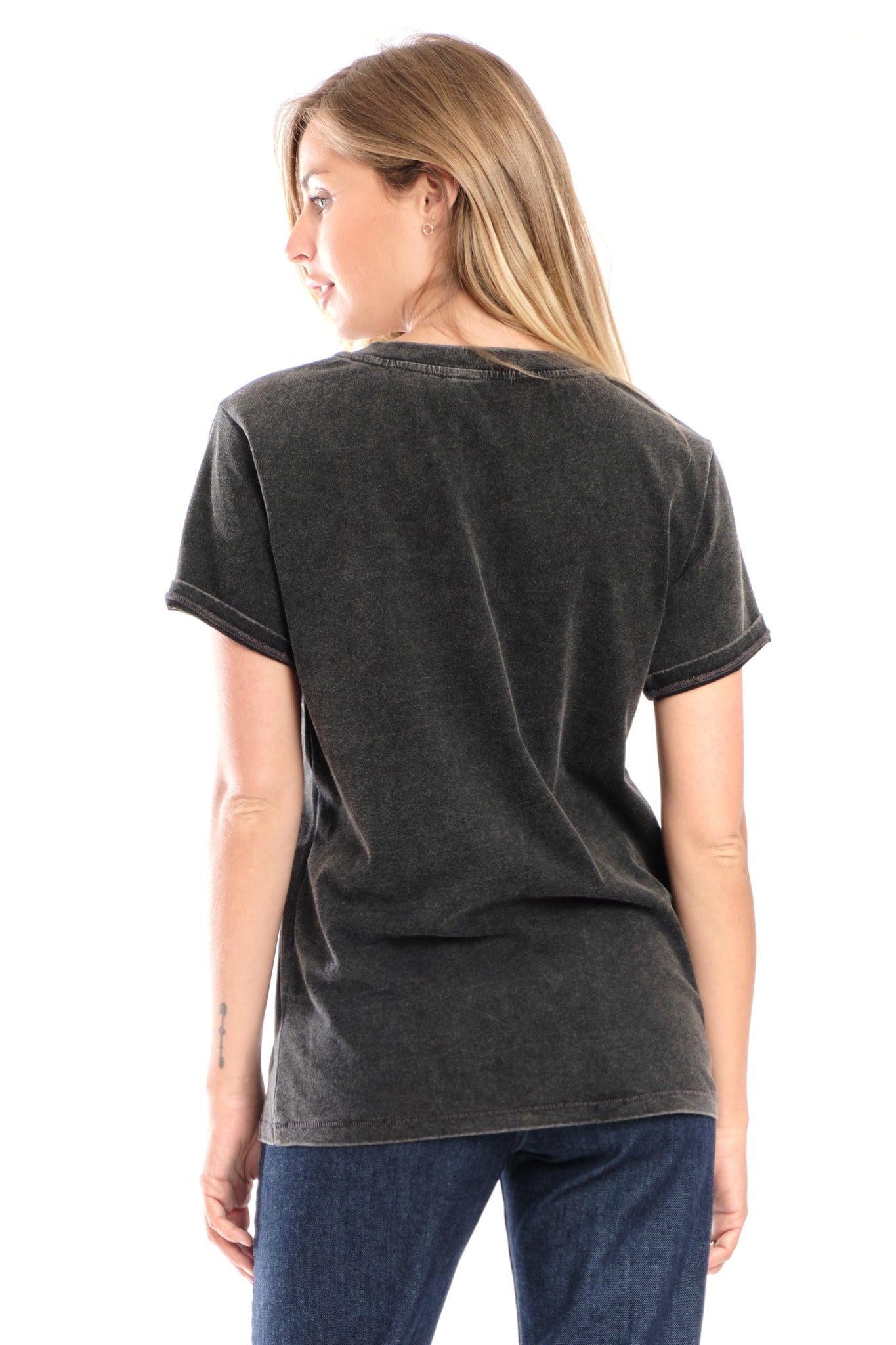 T-shirt noir uni en coton TYFFEN